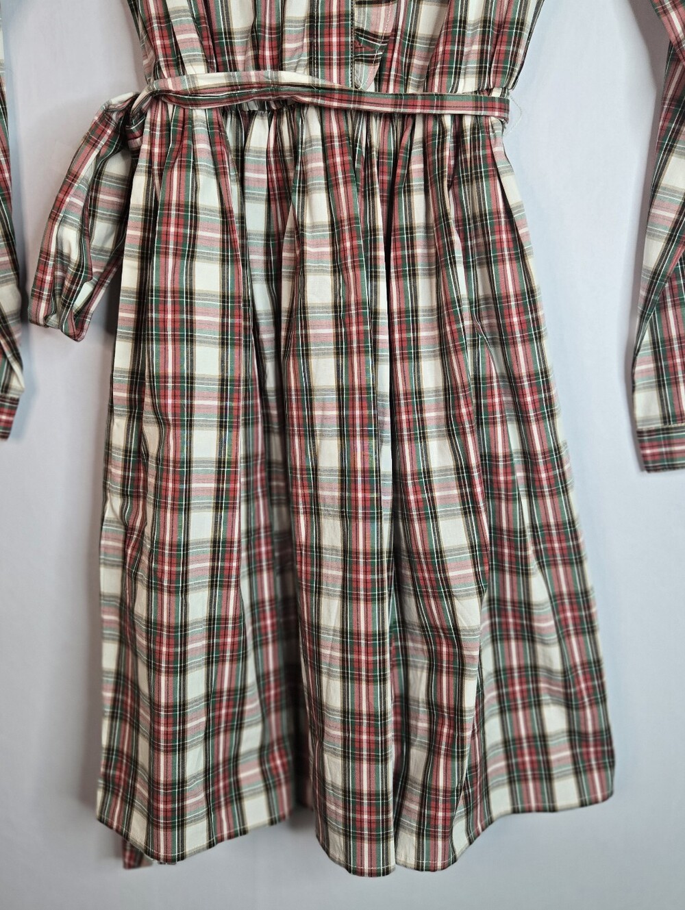 J. CREW Women Size 4 Plaid Cotton L/Sl Dress, Ruffle Neckline & Tie Belt NWT - Picture 6 of 12